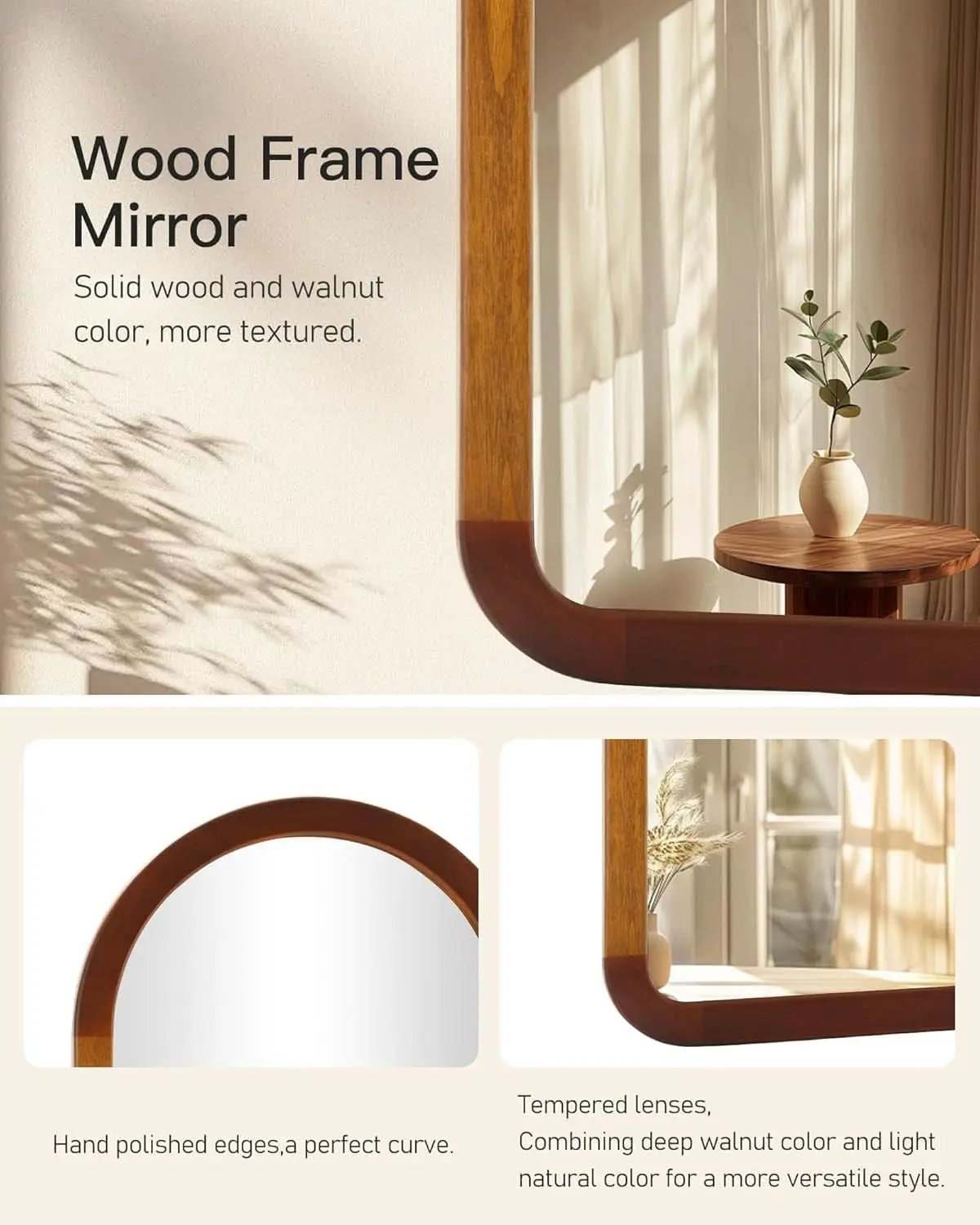 Arched Mirror 24x36 Walnut Brown Wood Frame Wall Mounted from PriceLows™