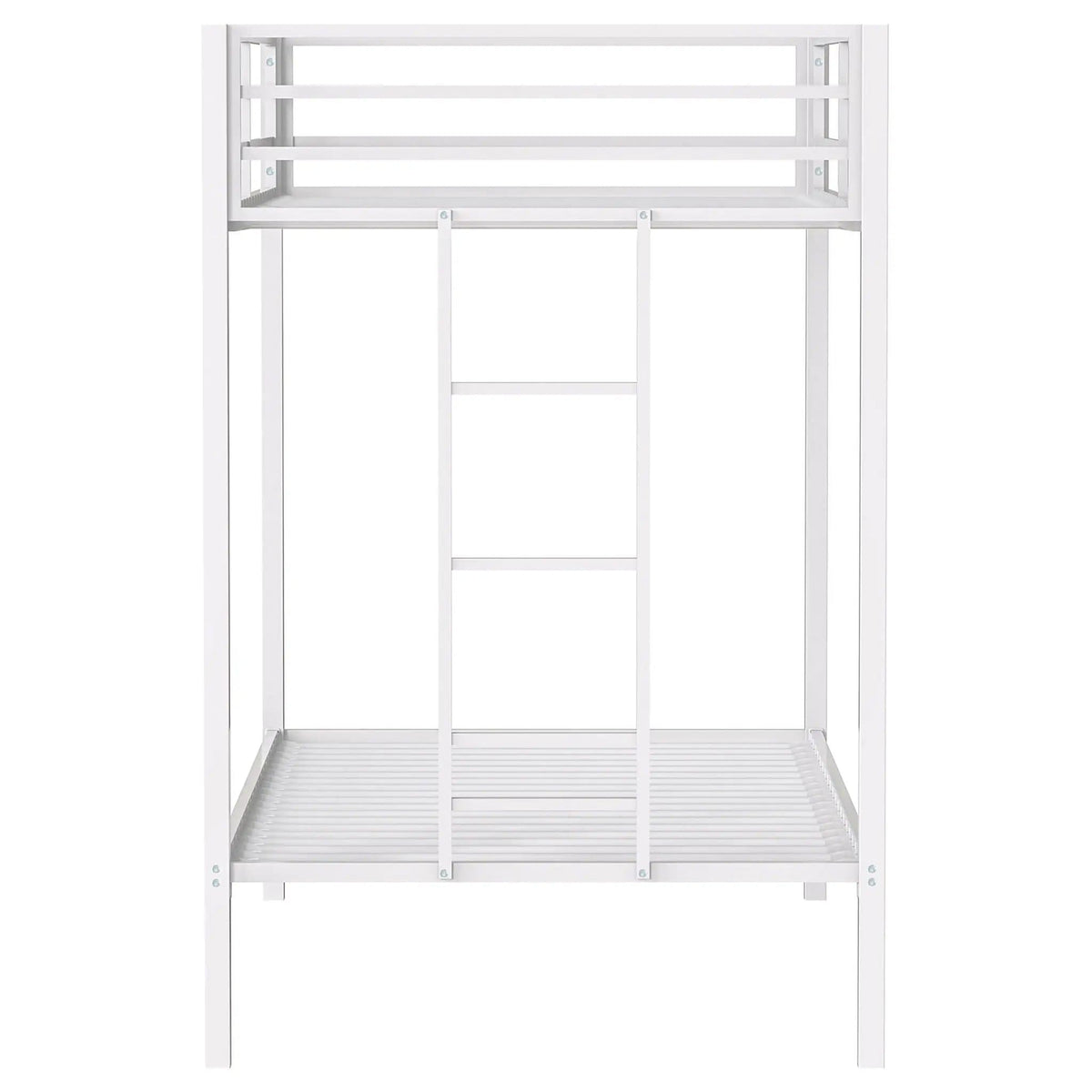 Alevera Metal Twin Over Twin Bunk Bed with Ladder | 77.5 x 41.25 x 63 in | Steel & Metal | White