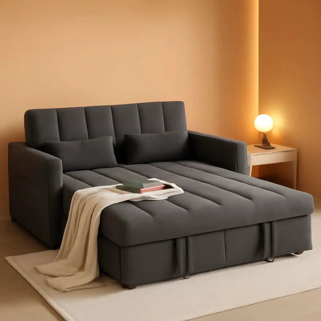 Three In One Convertible Sleeper Sofa Bed With Adjustable Backrest Light Gray from PriceLows™
