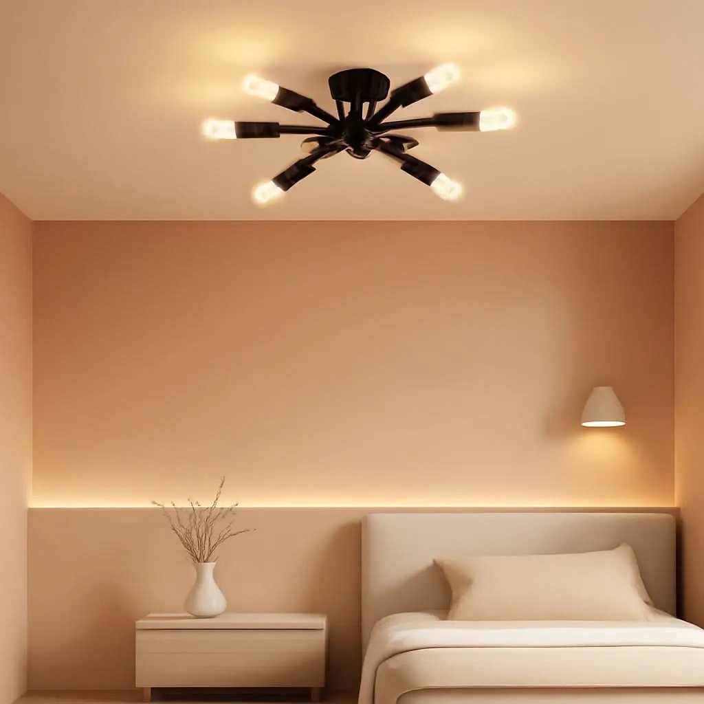 Six Light Black Matte Sputnik Chandelier Semi Flush Ceiling Light from PriceLows™