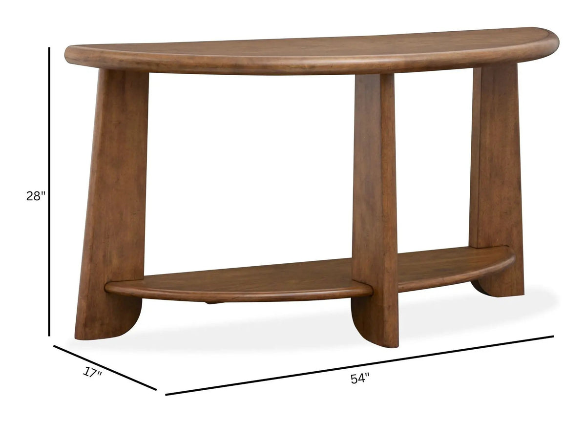 Tanner Demilune Sofa Table | Tawny Brown Finish | Okume Veneer And Hardwood | 54 Inch Width