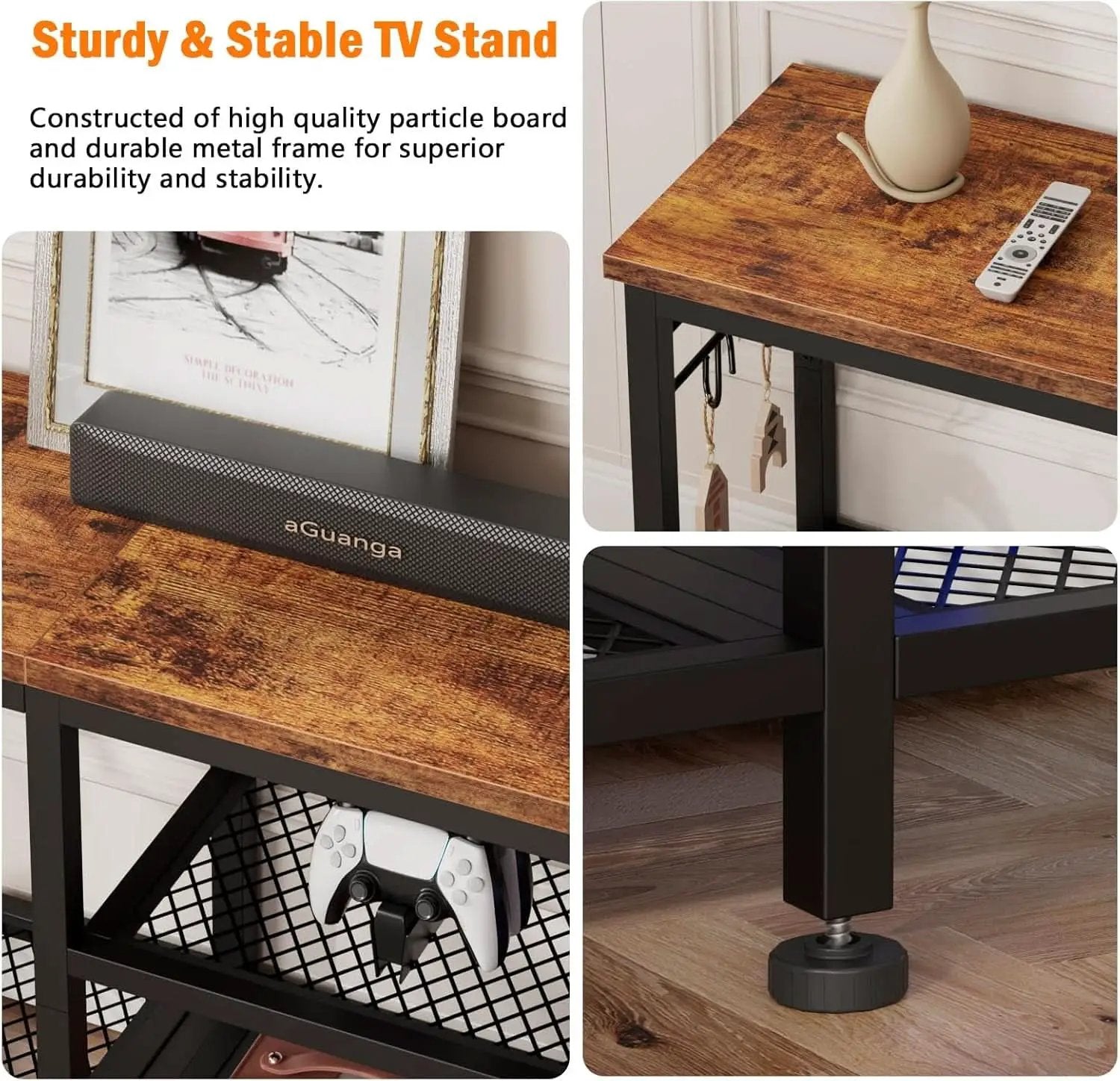 Rustic Brown TV Stand For 55 Inch With Open Storage Shelves from PriceLows™