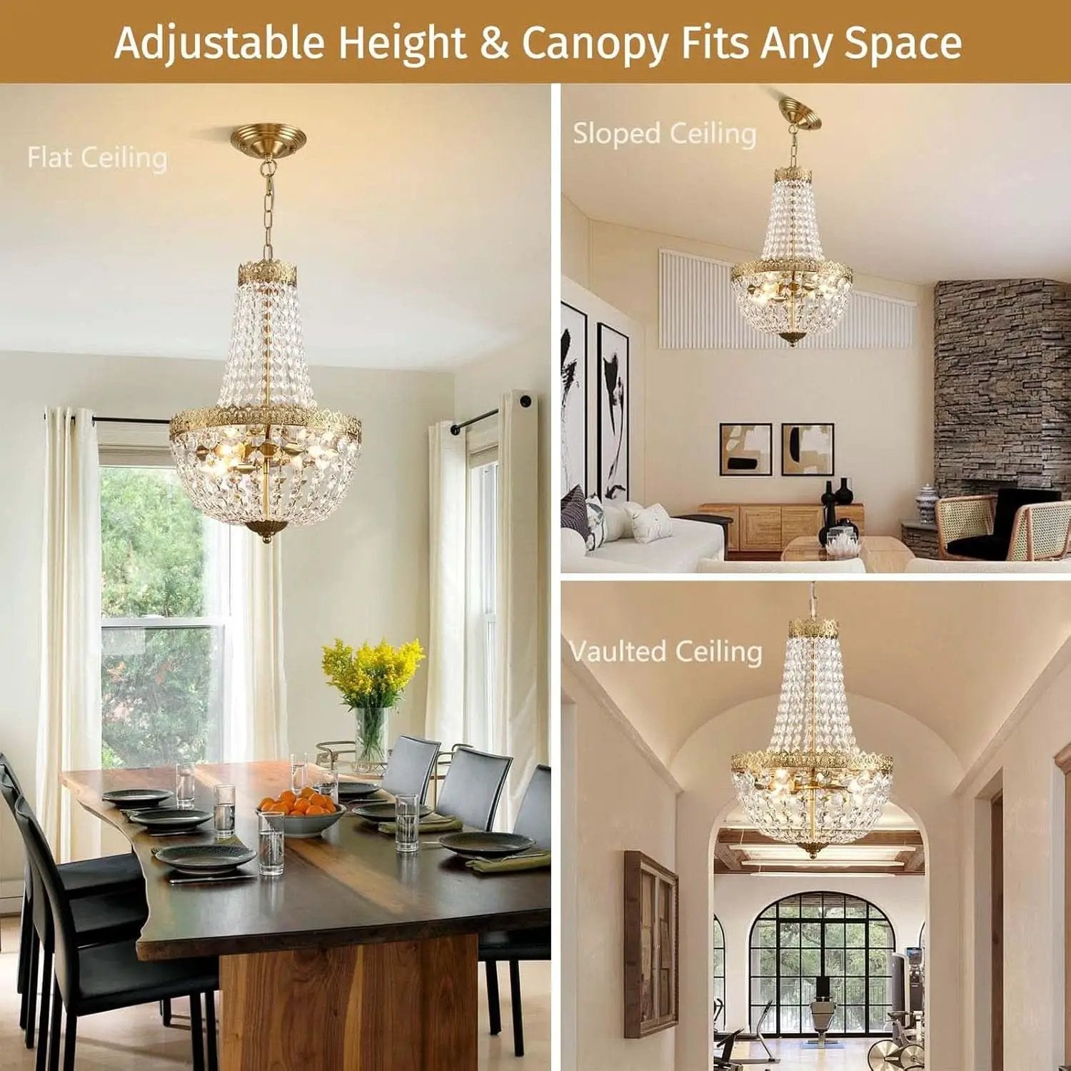 Antique Brass Crystal Chandelier Four Light Pendant from PriceLows™