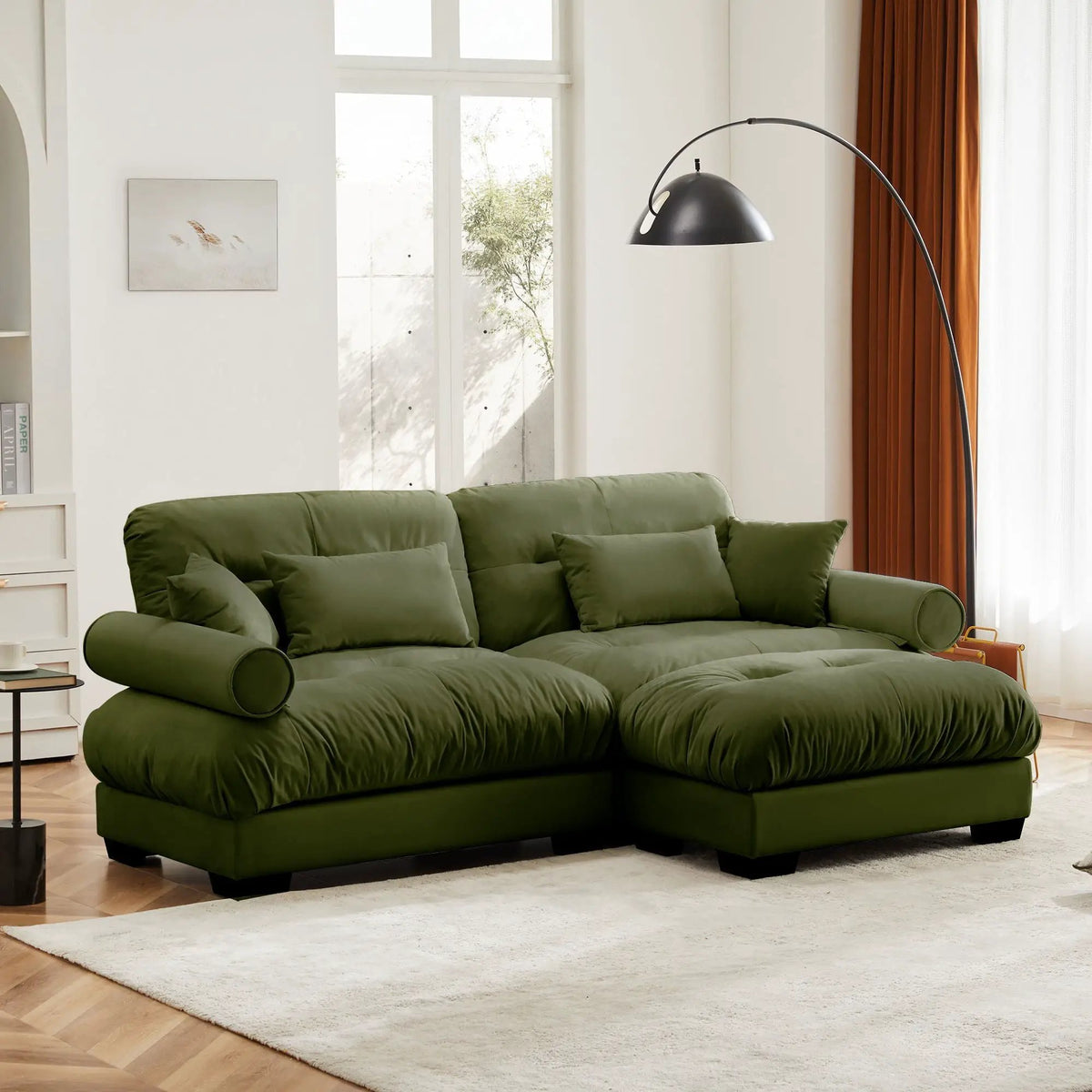 Modular Sectional Sofa | Deep Comfort Cushions | Vintage Fabric Ottoman
