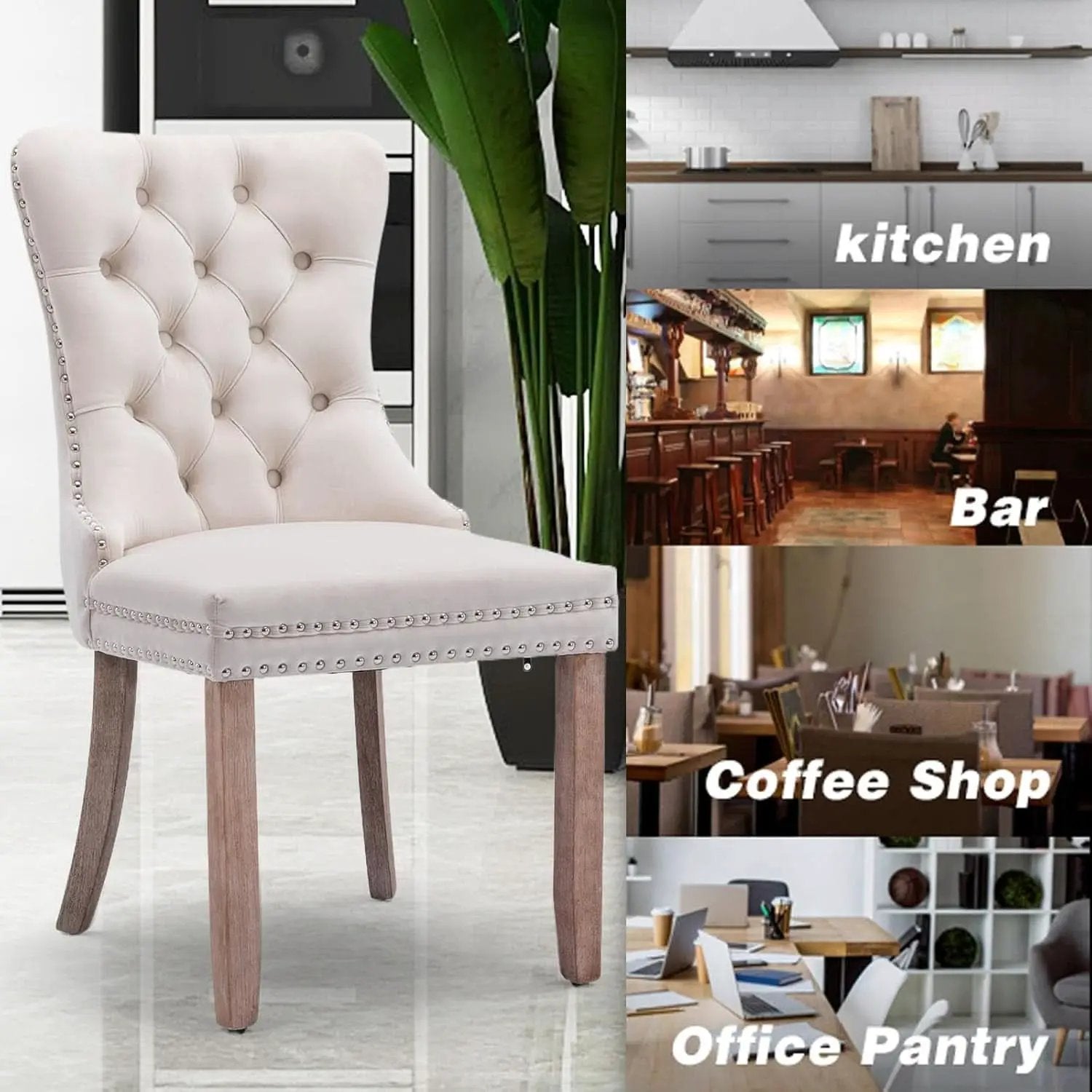 Velvet Dining Chairs Set Of 6 Beige Tufted High Back from PriceLows™