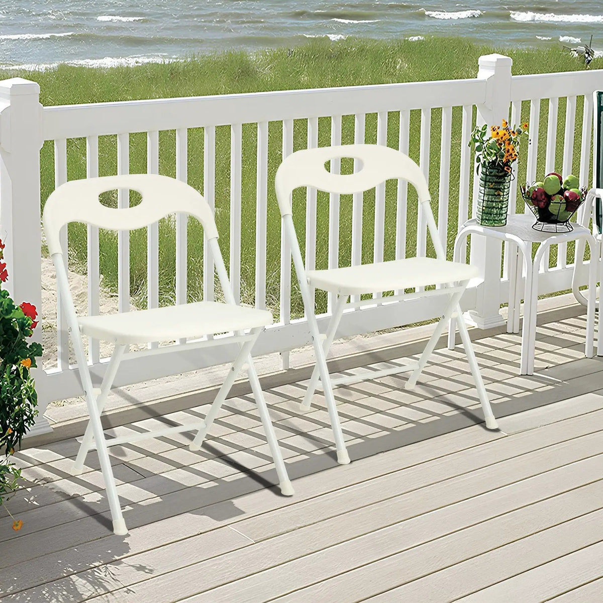 Folding Chairs | Set Of 4 | White | Stackable And Waterproof