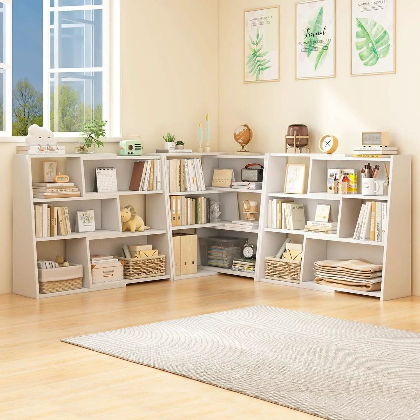 Extendable Walnut Three Tier Bookcase With Open Cubbies from PriceLows™