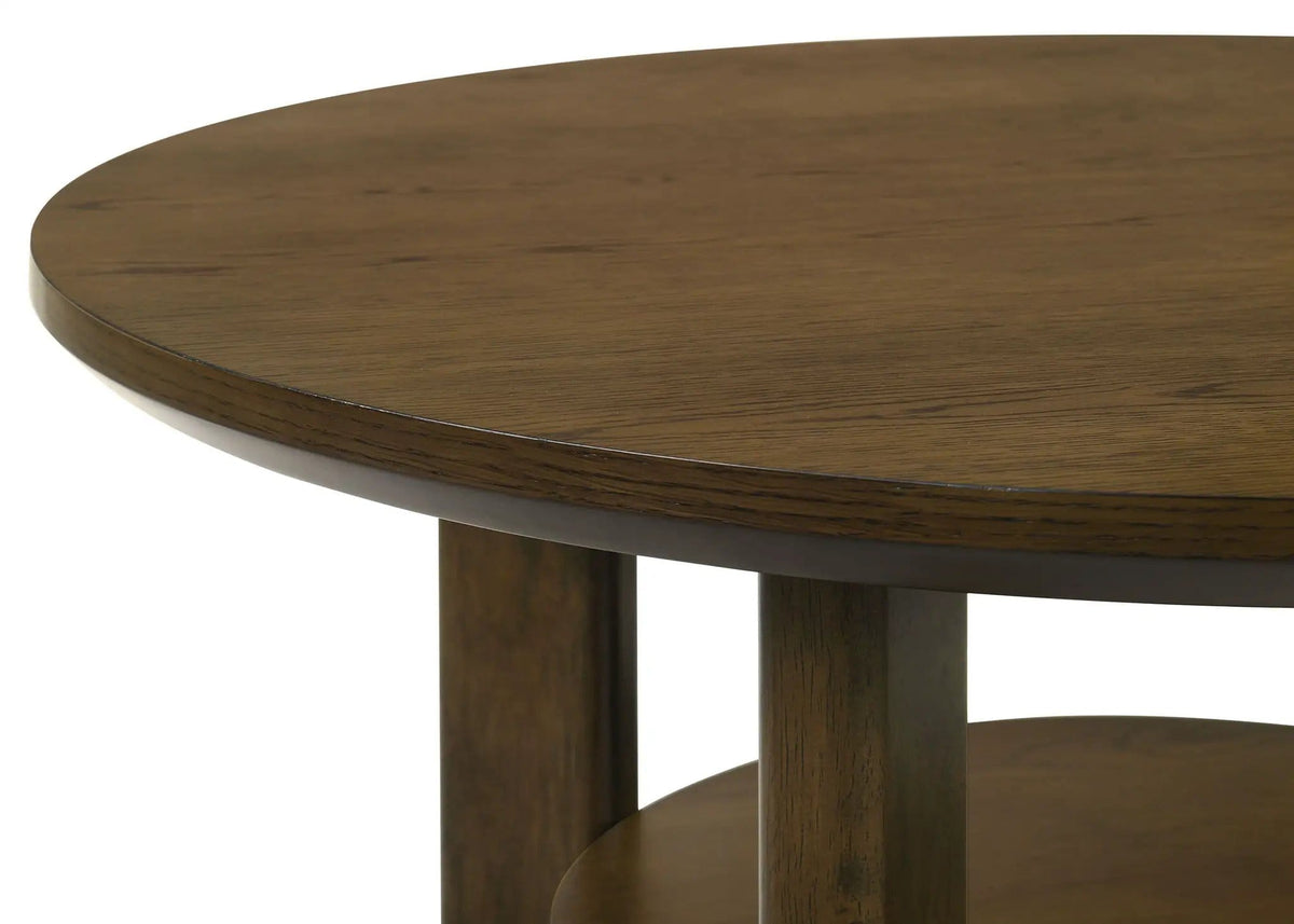 Ottowa 22-Inch Round Wood Side End Table with Shelf | 22 x 22 x 23.75 in | Solid Wood & Oak Veneer | Brown