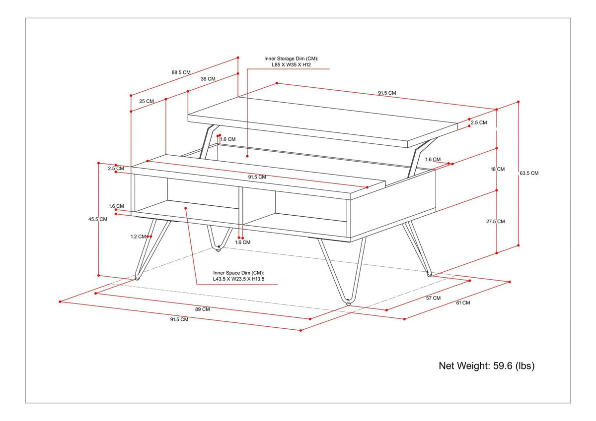 Hunter Lift Top Coffee Table | Handcrafted Solid Mango Hardwood | Split Lift Top | Large Storage Area