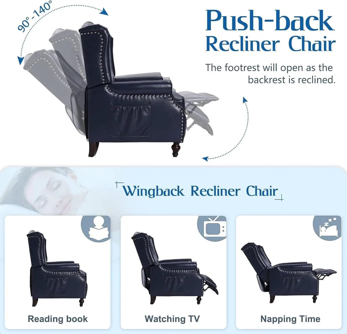 Wingback Recliner Chair With Massage And Heat PU Leather from PriceLows™
