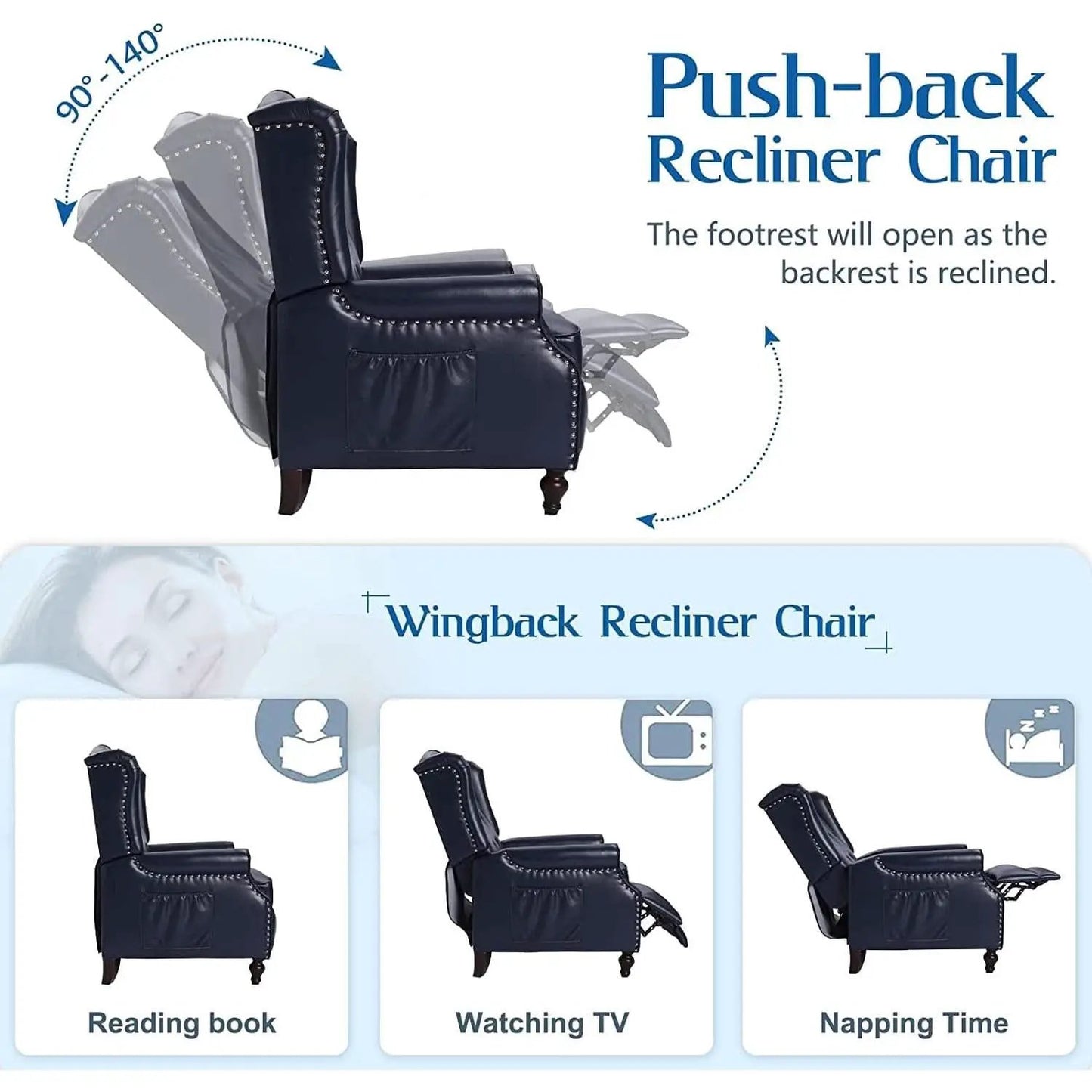 Wingback Recliner Chair With Massage Function PU Leather from PriceLows™