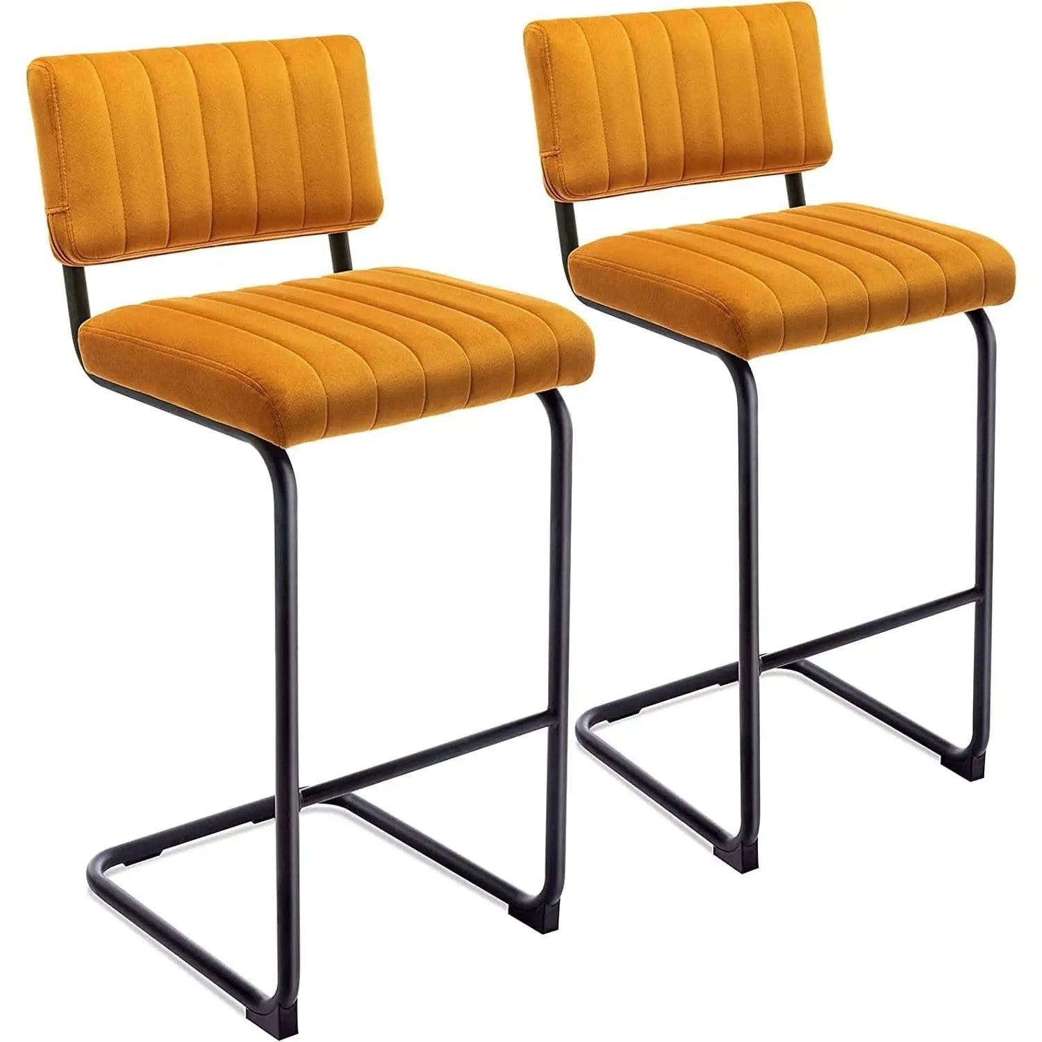 Velvet Bar Height Stools Orange Cantilever Set of 2 from PriceLows™
