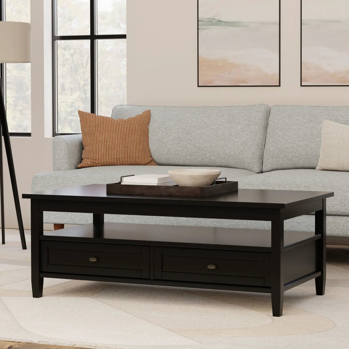 Warm Shaker Solid Wood Table | Bottom Drawer | Open Shelf Storage