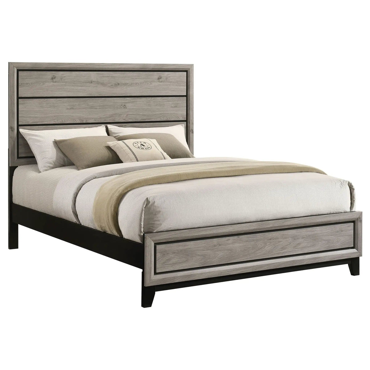 Valen Wood Queen Panel Bed Light | 63.5 x 84.5 x 56.25 in | Rubberwood & Engineered Wood | Taupe