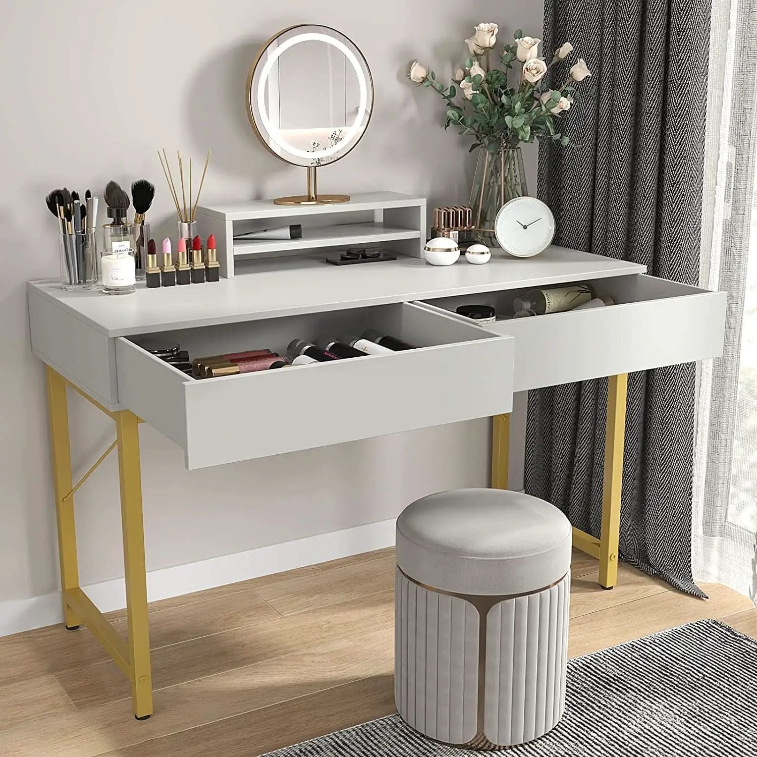 White Home Office Desk With Drawer And Monitor Stand from PriceLows™