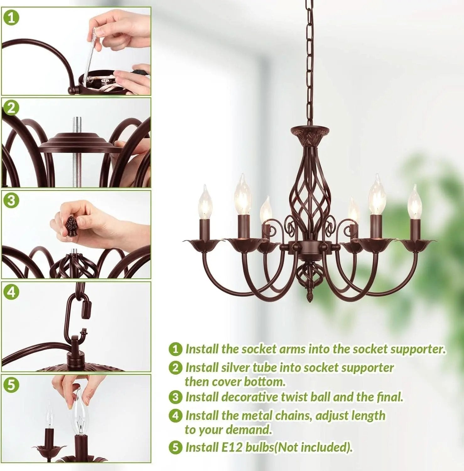 Six Light Farmhouse Candle Chandelier Oil Rubbed Brown Ceiling Light from PriceLows™