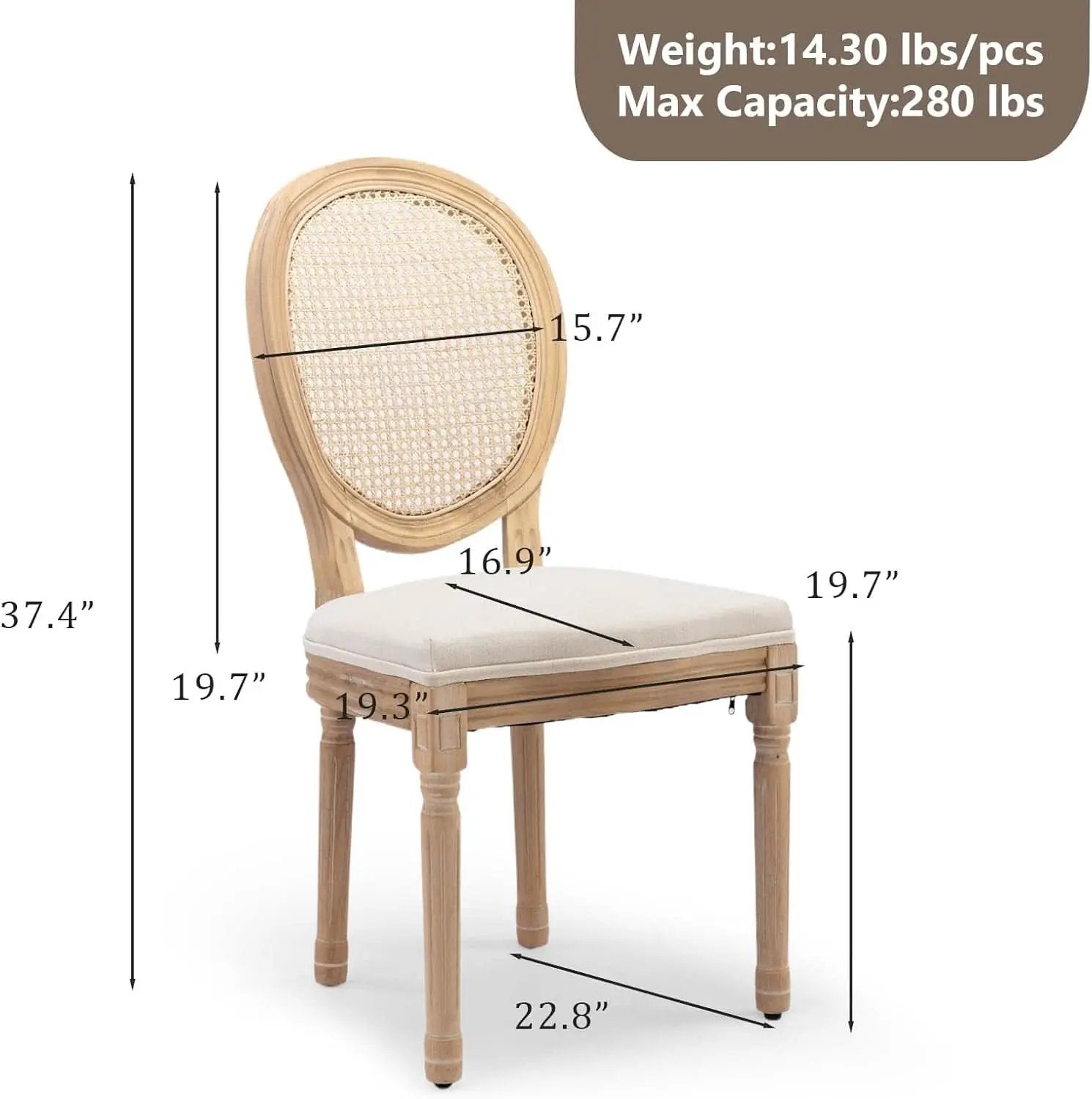 Oval Back Rattan Upholstered Dining Chairs Set Of 6 Beige With Wood Legs from PriceLows™