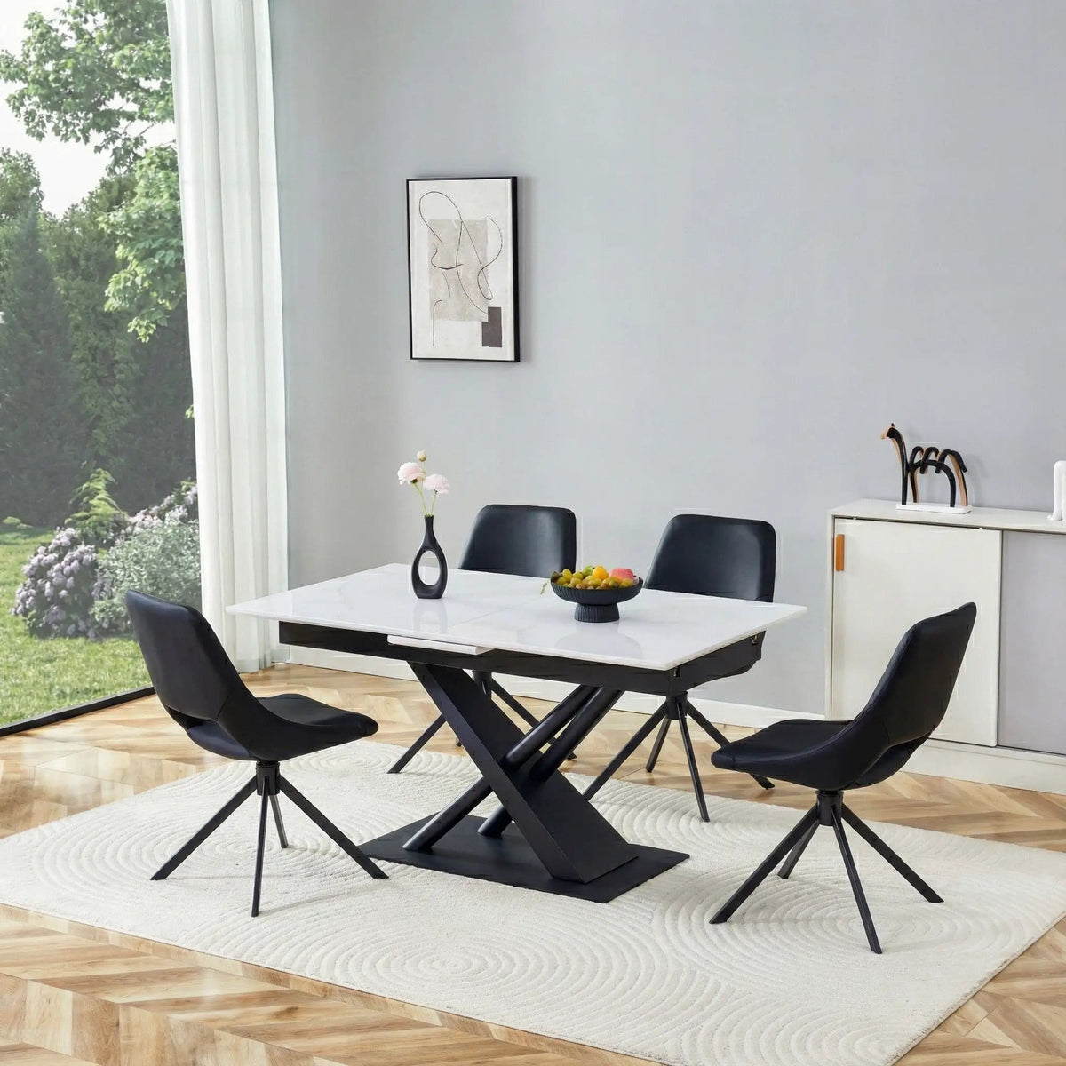 Dining Table With Geometric X Frame For Kitchen Or Dining Room White Marble | 70.98 x 33.5 x 29.7 in | Marble & Iron | Dining Room
