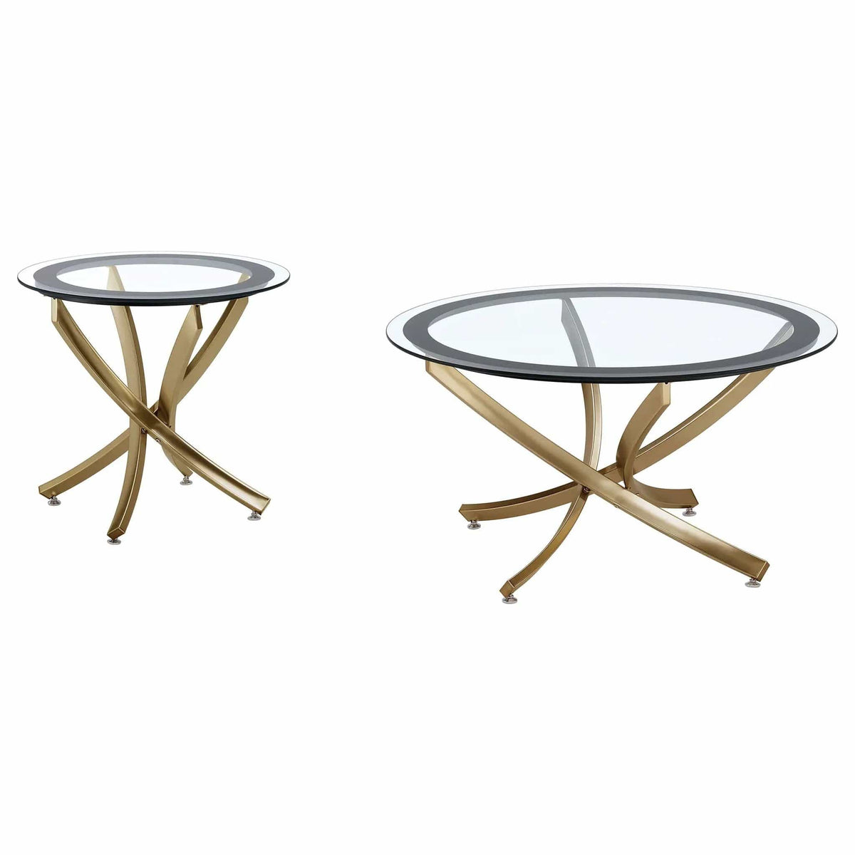 Brooke 2-piece Round Coffee and End Table Set | 2-Piece Set | Tempered Glass & Metal | Rose Brass