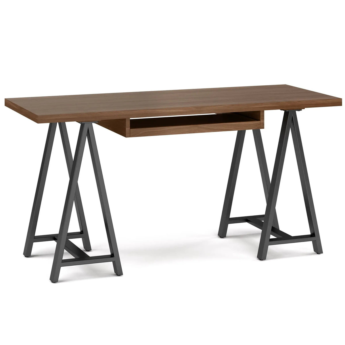 Sawhorse Handcrafted Solid Desk | Walnut Veneer And Solid Wood | Extra Thick Tabletop | 60 Inch Length