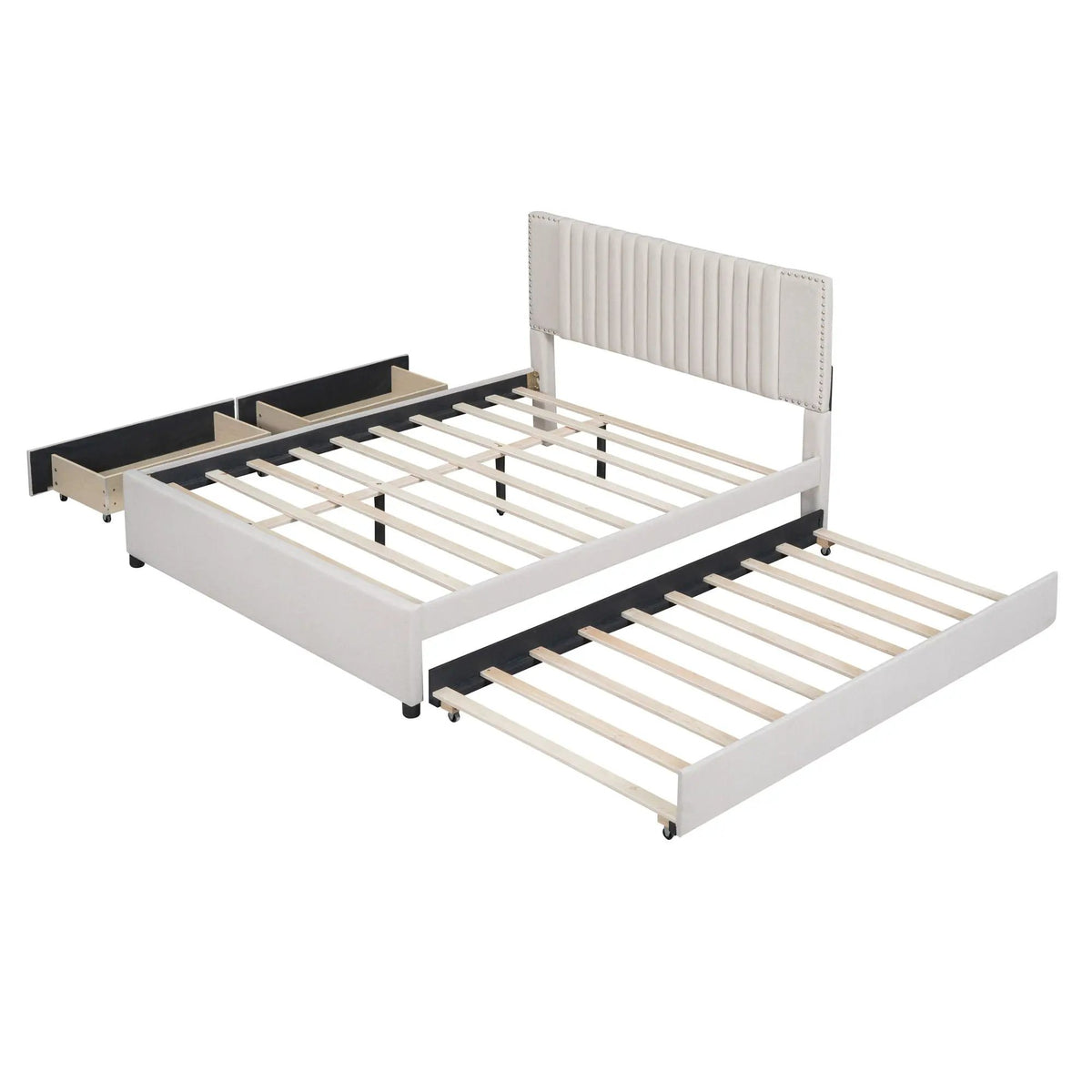 Upholstered Platform Bed | Drawers | Classic Headboard Design | Thick Foam Fill