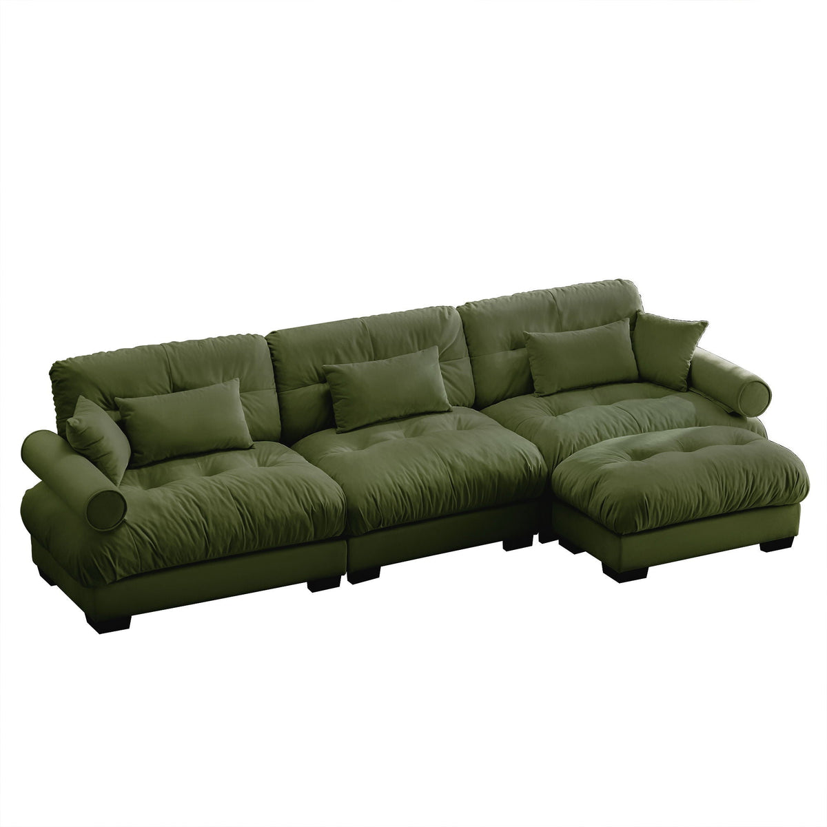 Modular Sectional Sofa | Deep Comfort Cushions | Vintage Fabric Ottoman