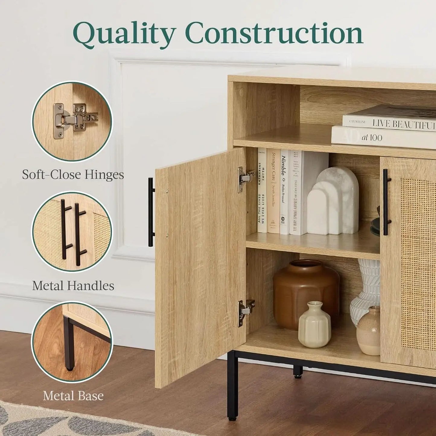 Rattan Sideboard Buffet Cabinet Natural Color Cord Cutout from PriceLows™