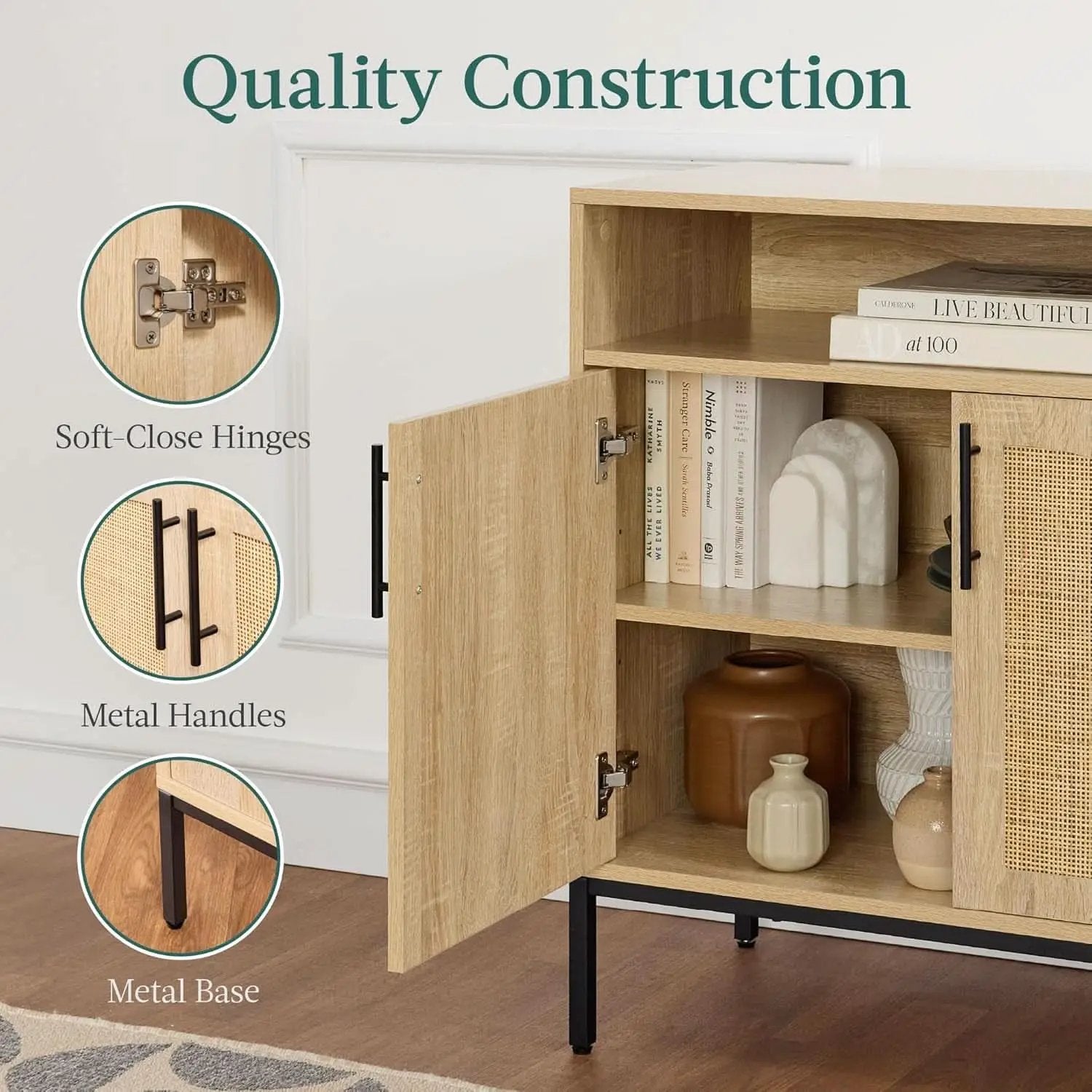Rattan Sideboard Buffet Cabinet Natural Color Cord Cutout from PriceLows™