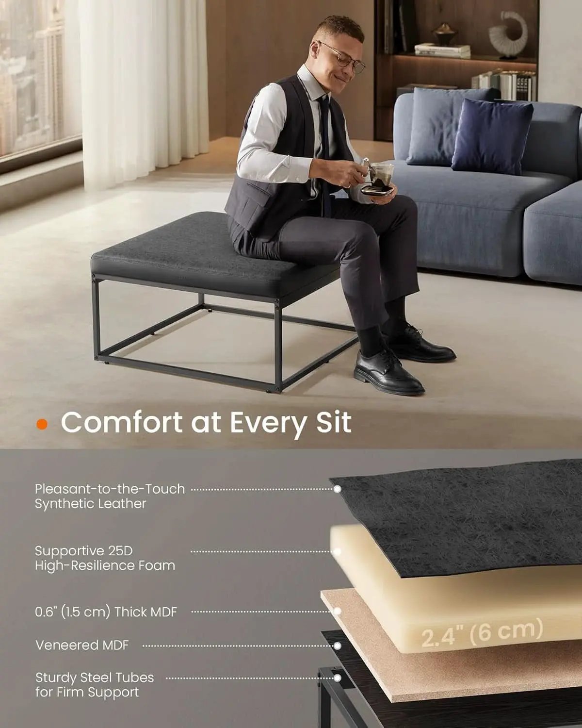 Ink Black Modular Ottoman Coffee Table Reversible Top from PriceLows™