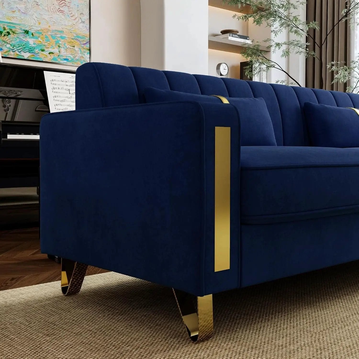 2 Piece Velvet Loveseat Sofa Set For Living Room 86 Inch Blue With Gold Metal Legs And 4 Pillows from PriceLows™
