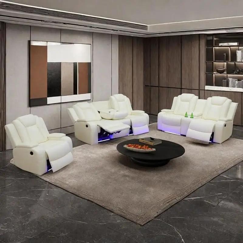 Power Recliner Set With LED Lights And USB Charging Ivory White from PriceLows™