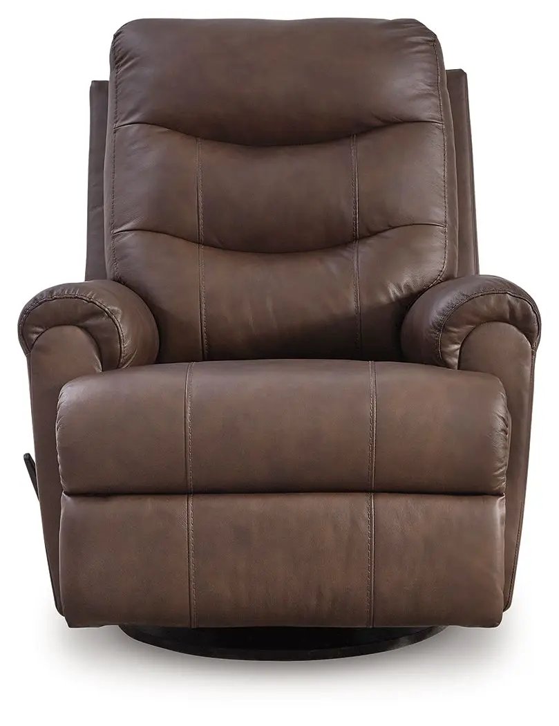 Flynwood Swivel Glider Recliner | Butternut Leather And Faux Leather | Pillow Top Arms | High Back