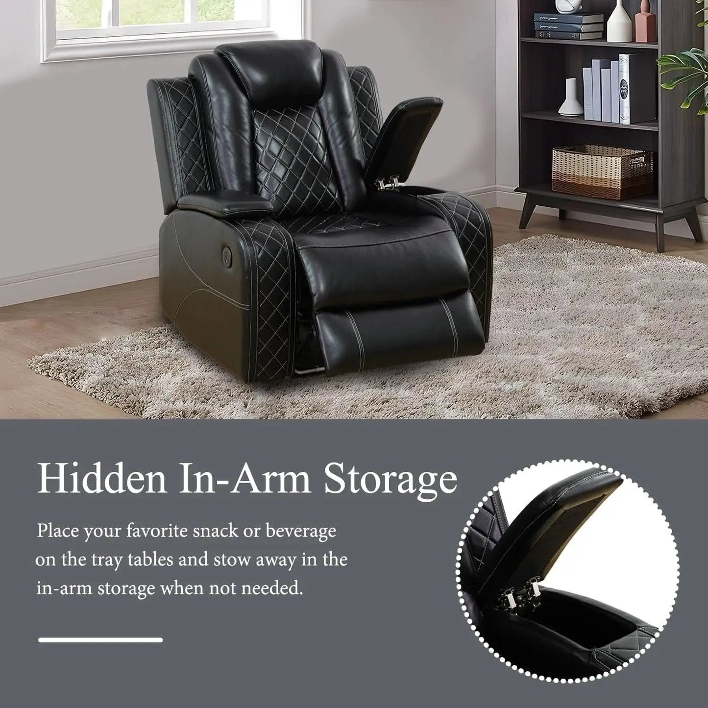 Black Power Recliner Sofa Set With LED And USB Charging from PriceLows™