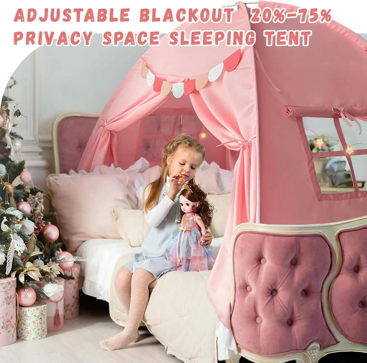 Pink Full Size Canopy Tent Dual Door Access Blackout Fabric from PriceLows™