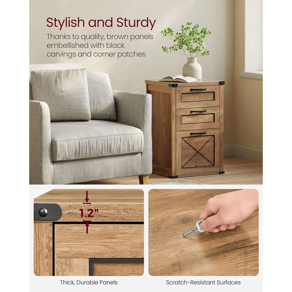 3 Drawer Farmhouse Filing Cabinet With Printer Stand For Home Office Storage Woodgrain Finish from PriceLows™