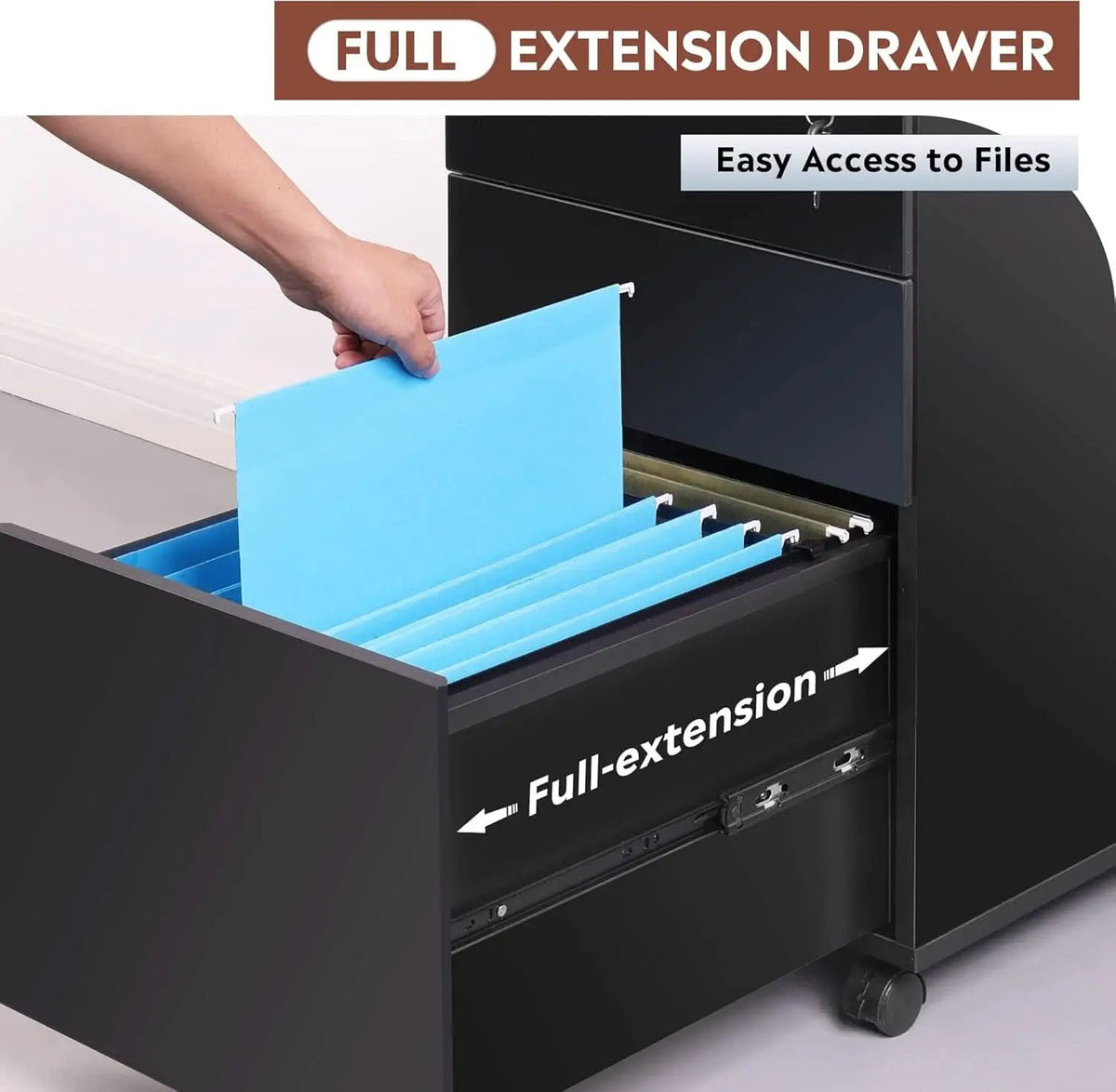 3 Drawer Lockable File Cabinet Under Desk Rolling Black Fits Letter Legal A4 Folders from PriceLows™