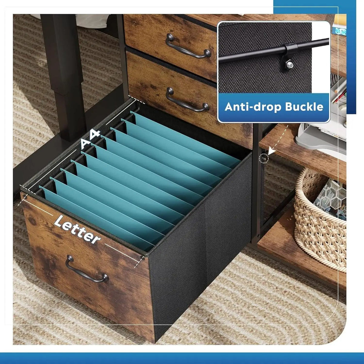 3 Drawer Mobile File Cabinet Fits A4 Or Letter Size With Rolling Printer Stand Rustic Brown Wood Grain from PriceLows™