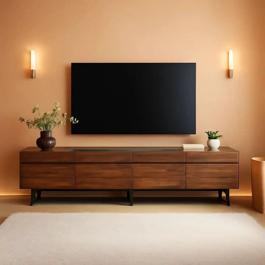 3 In 1 Modern TV Stand For TVs Up To 110 Inches With Storage Cabinets And Metal Base Walnut Brown from PriceLows™