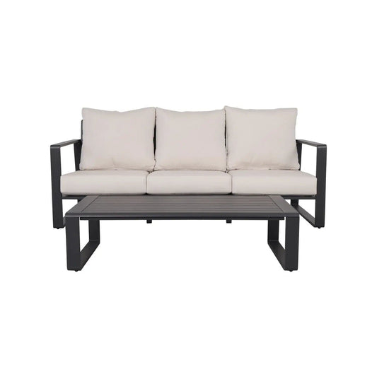 3 Person Sofa With Rectangular Coffee Table, Cushions Tino Tino - 2 Piece Outdoor Set | 77.56 x 35.04 x 31.1 in | Aluminum | Beige