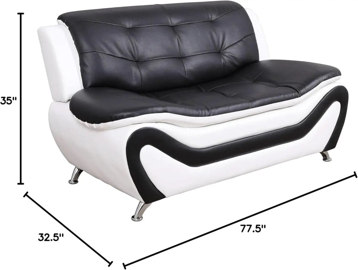 3 Piece Aldo Modern Faux Leather Sofa Set Black And White With Sofa Loveseat And Chair from PriceLows™