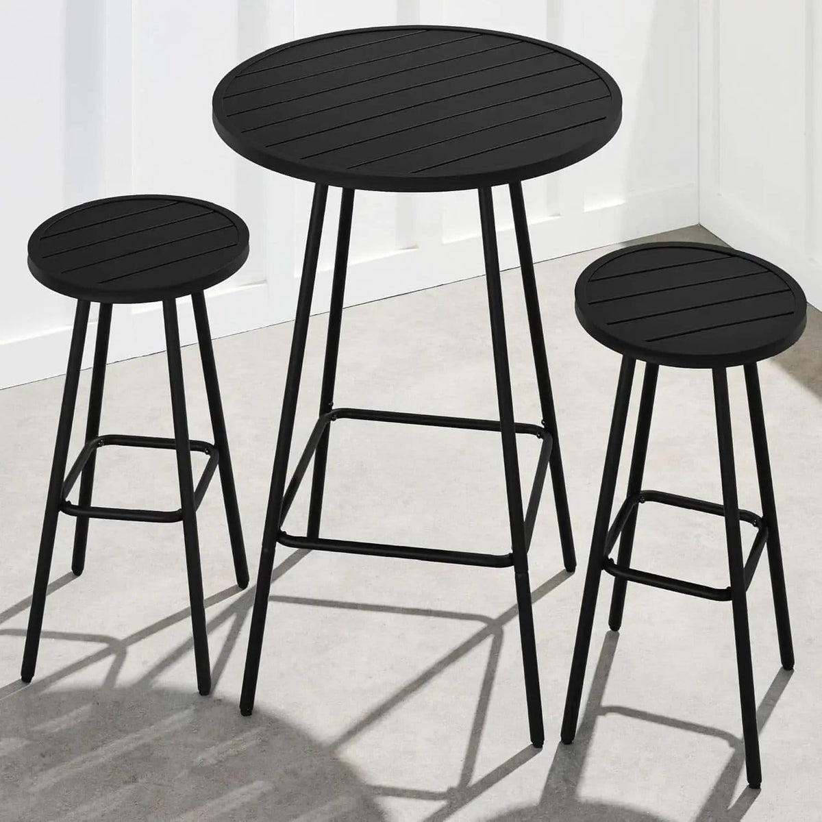 3 Piece Bar Height Patio Bistro Set Black Round Table With Backless Stools Patio Furniture Set from PriceLows™