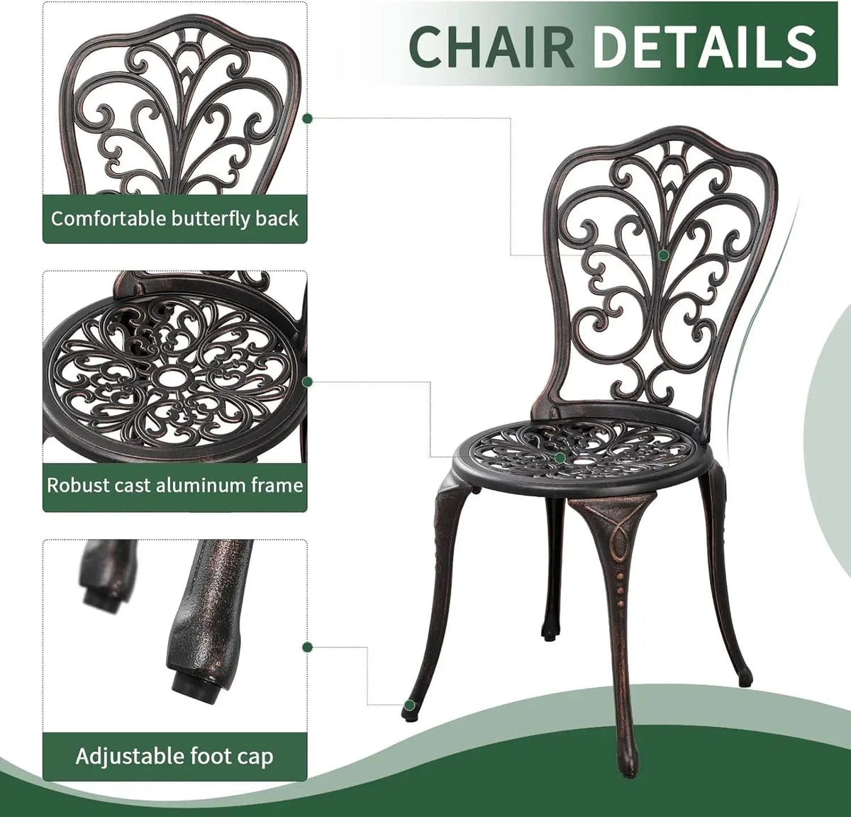 3 Piece Cast Aluminum Outdoor Patio Bistro Set With Umbrella Hole In Brown All Weather Durable from PriceLows™