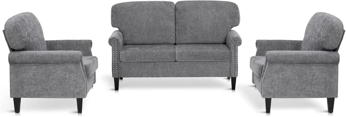 3 Piece Living Room Furniture Set Grey Linen Fabric Loveseat And Two Accent Chairs from PriceLows™