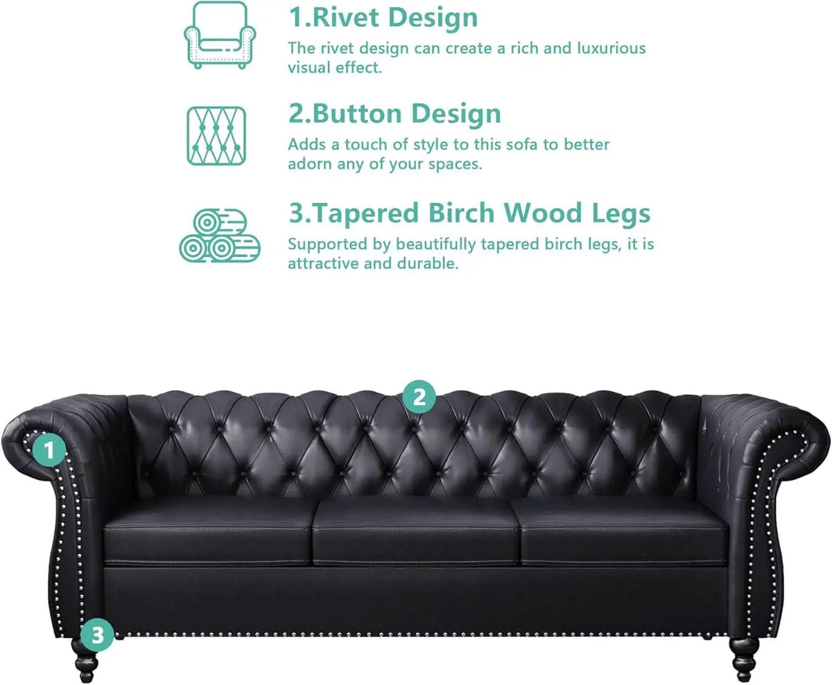 3 Piece Living Room Set Sectional Chesterfield Sofa Chair Artificial Leather Black from PriceLows™