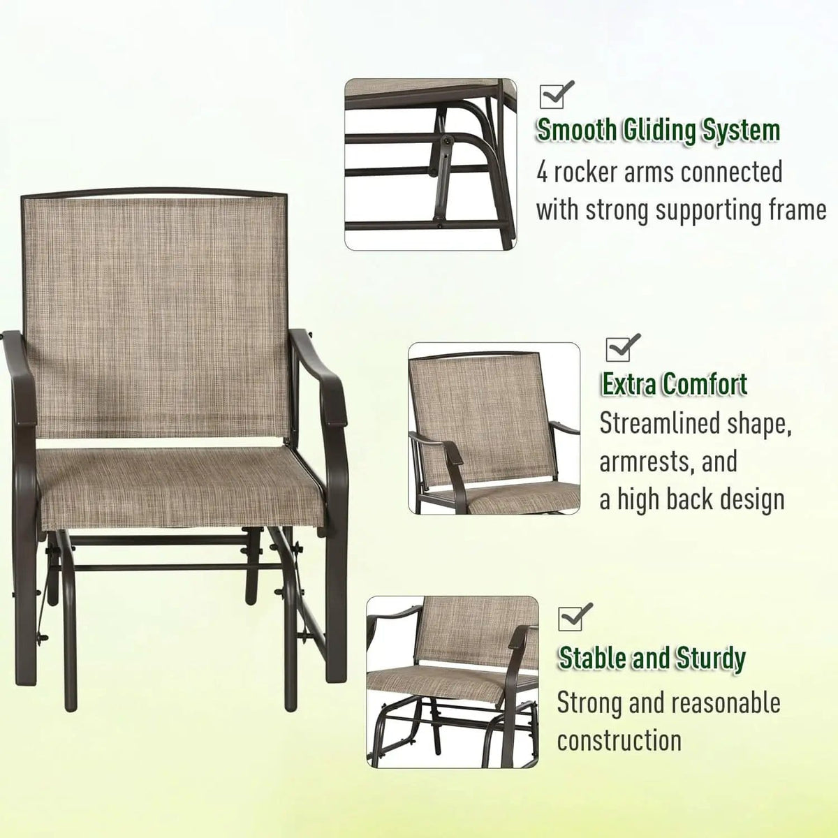 3 Piece Outdoor Glider Chair Bistro Set With Two Sling Chairs And Glass Tabletop Mixed Brown from PriceLows™