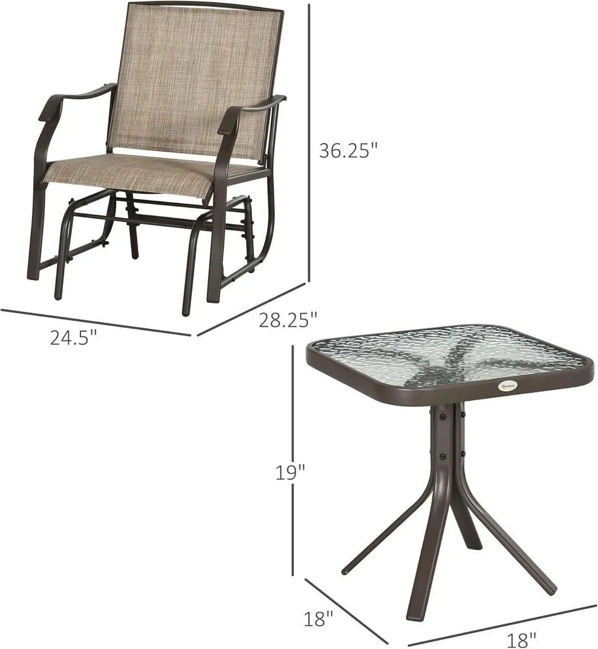 3 Piece Outdoor Glider Chair Bistro Set With Two Sling Chairs And Glass Tabletop Mixed Brown from PriceLows™