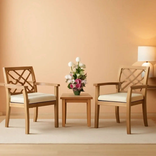 3 Piece Outdoor Patio Furniture Set Acacia Wood Cushioned Chairs And Coffee Table from PriceLows™