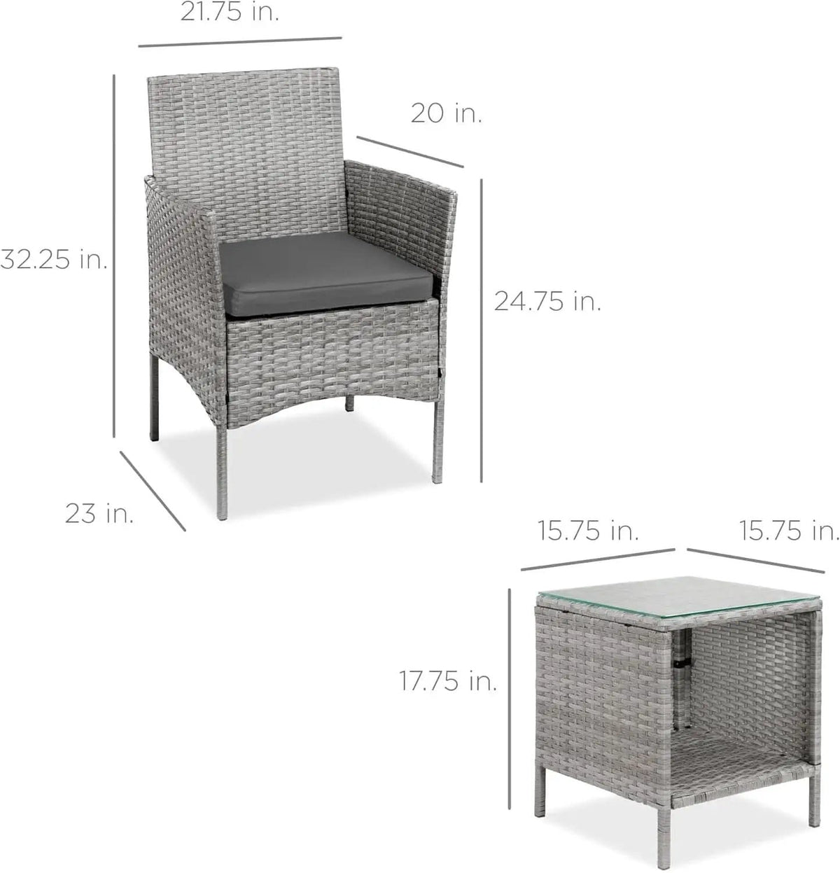 3 Piece Outdoor Wicker Bistro Set With Side Table from PriceLows™