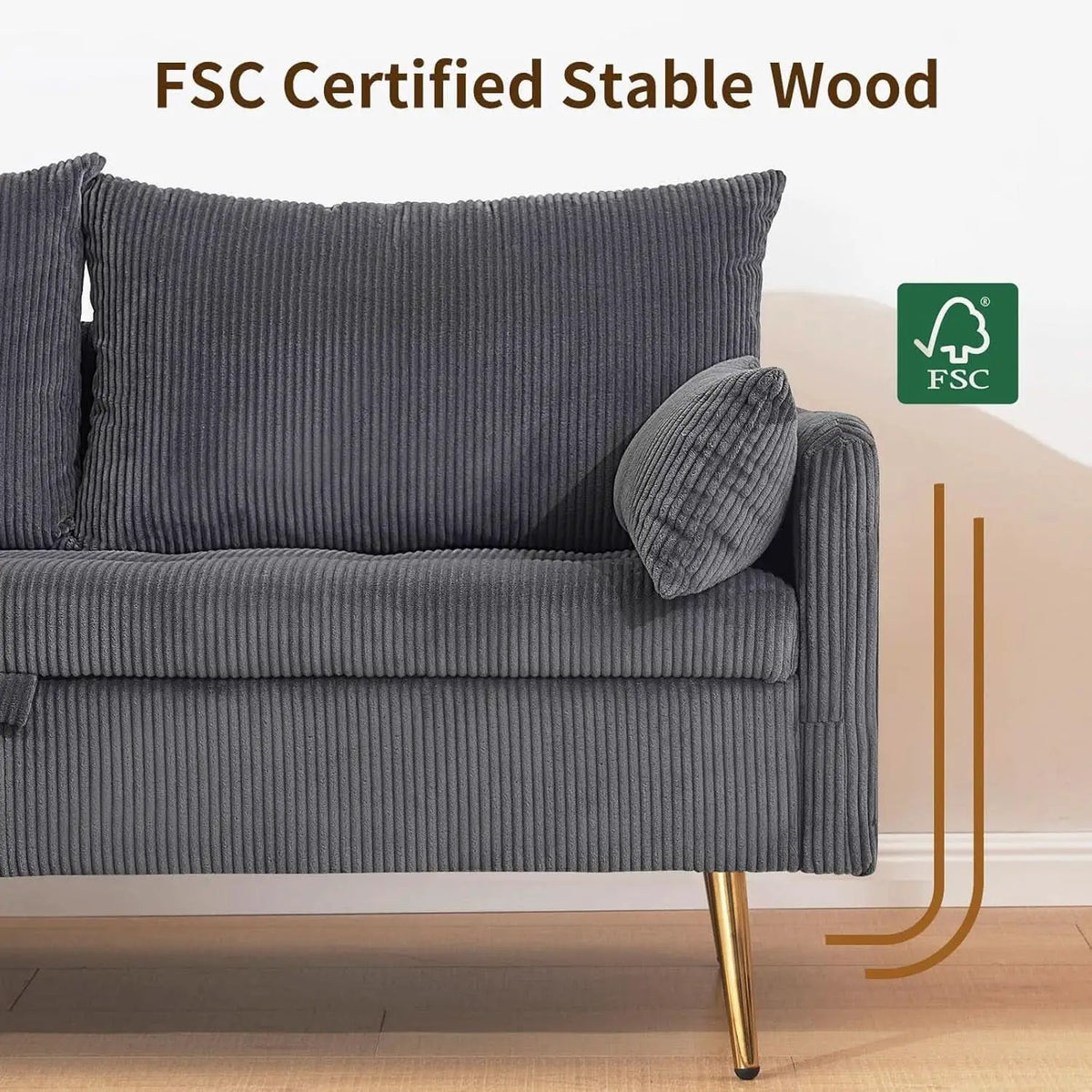 3 Piece Storage Sofa Set With Corduroy Gray Loveseat from PriceLows™