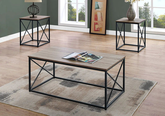 3 Pieces Table Set, Coffee, End, Side, Accent Brown / | 3-Piece Set | Metal & Wood | Black